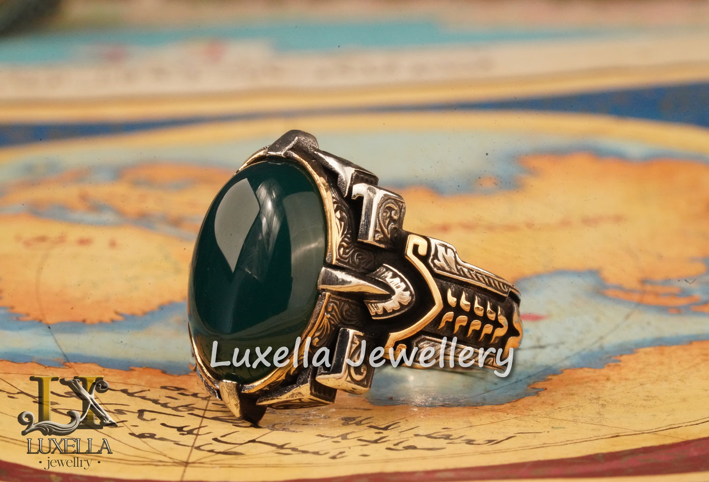 Sterling Silver Green Onyx Men's Ring - Unique Handcrafted Ring For Men