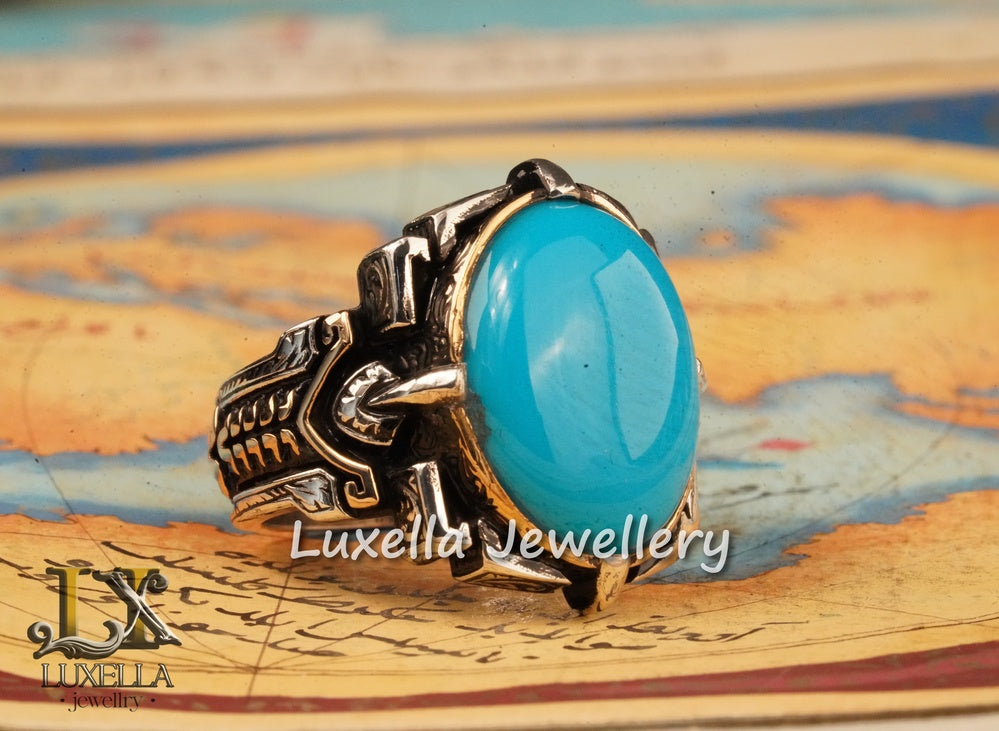 Sterling Silver Turquoise Men's Ring - Handcrafted Statement Jewelry for Men