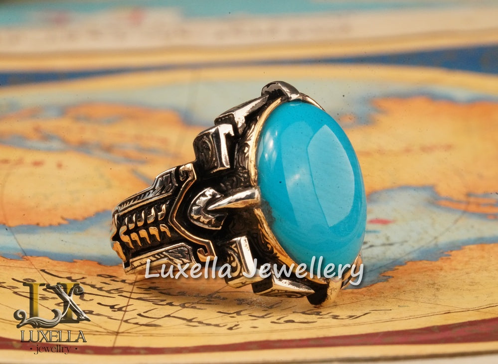 Sterling Silver Turquoise Men's Ring - Handcrafted Statement Jewelry for Men