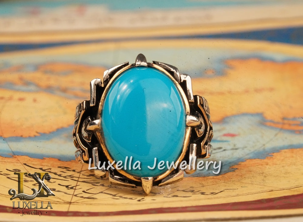 Sterling Silver Turquoise Men's Ring - Handcrafted Statement Jewelry for Men