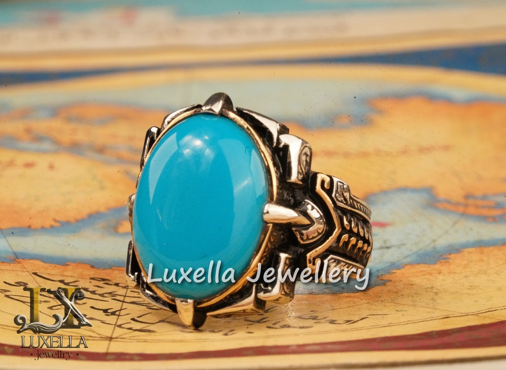 Sterling Silver Turquoise Men's Ring - Handcrafted Statement Jewelry for Men