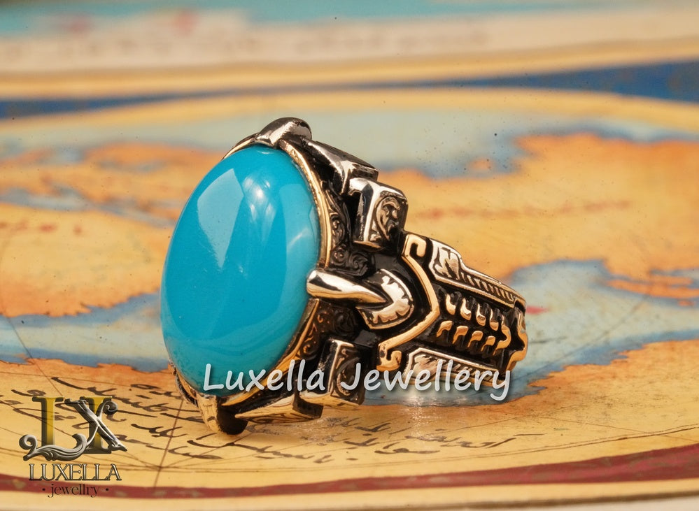 Sterling Silver Turquoise Men's Ring - Handcrafted Statement Jewelry for Men