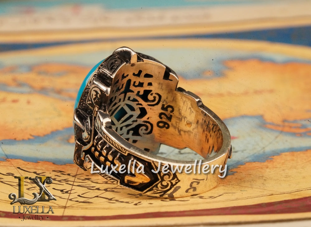 Sterling Silver Turquoise Men's Ring - Handcrafted Statement Jewelry for Men