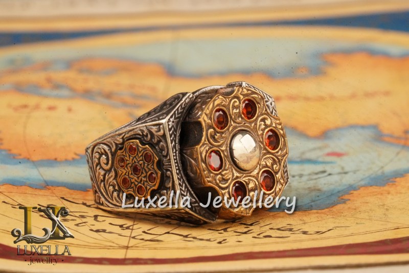 Sterling Silver Garnet Men's Ring - Handcrafted Jewelry for Bold Style