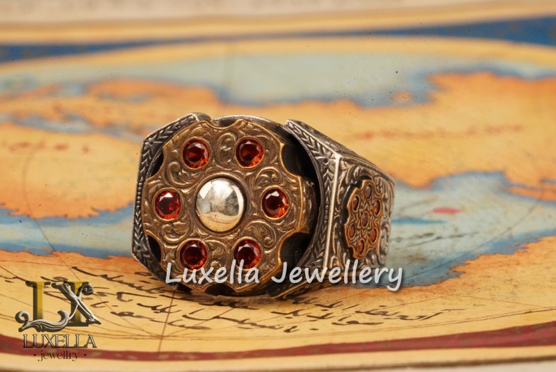 Sterling Silver Garnet Men's Ring - Handcrafted Jewelry for Bold Style