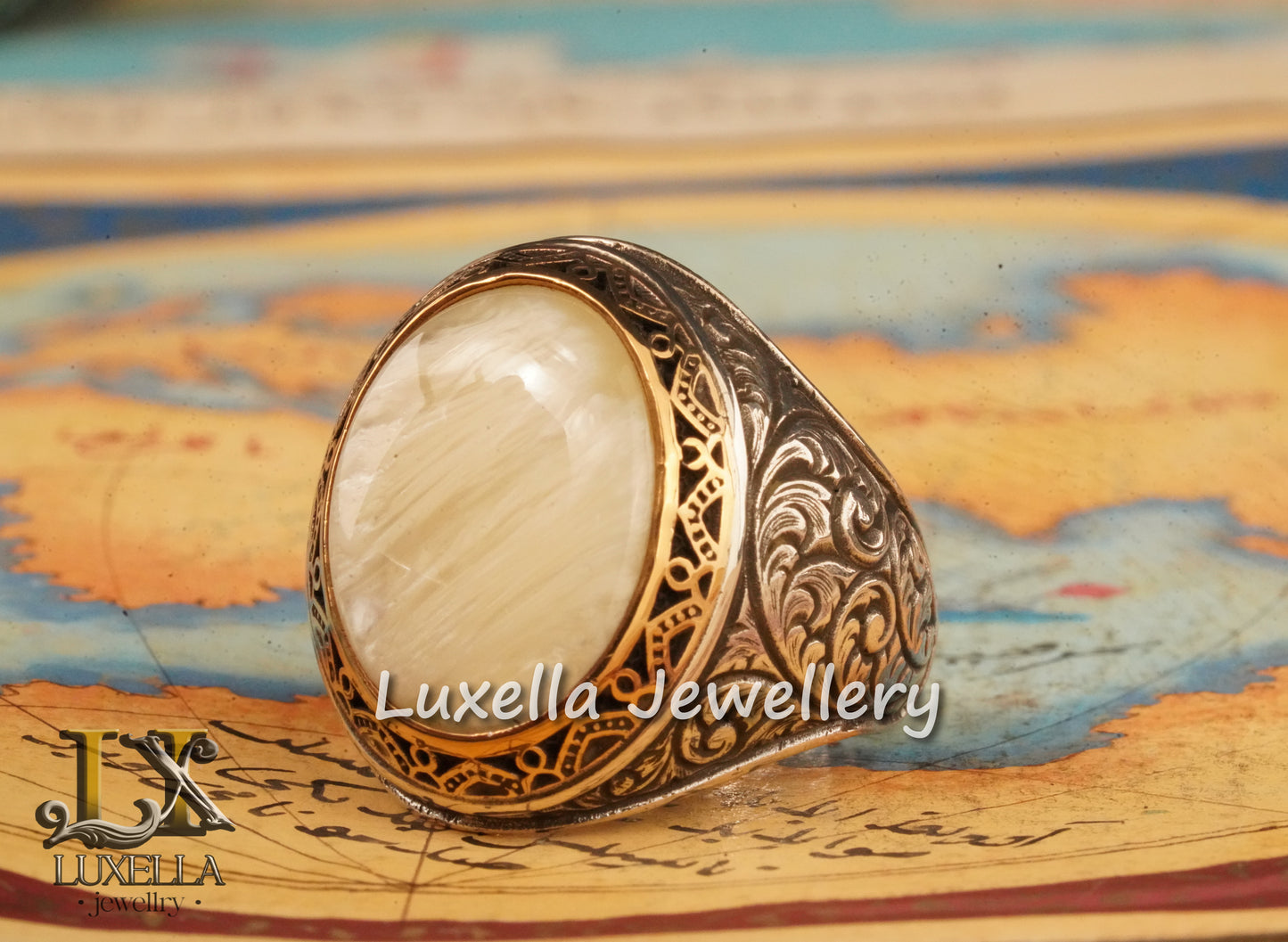 Sterling Silver Mother of Pearl Men's Ring - Handcrafted Ring for Men - Handmade Men's Ring