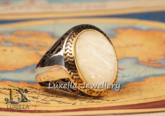 Sterling Silver Mother of Pearl Men's Ring - Handcrafted Ring for Men - Handmade Men's Ring (Kopya) (Kopya) (Kopya)