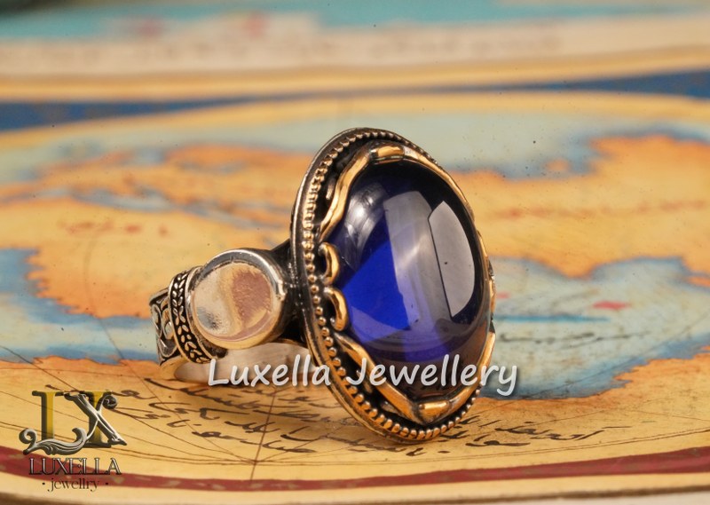 Sterling Silver Sapphire Men's Ring - Bold Handcrafted Jewelry for Men