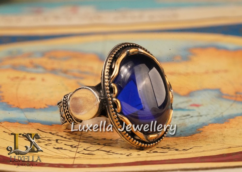 Sterling Silver Sapphire Men's Ring - Bold Handcrafted Jewelry for Men