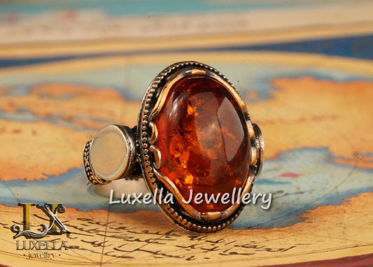 Sterling Silver Amber Men's Ring - Timeless Handcrafted Jewelry Ring For Men