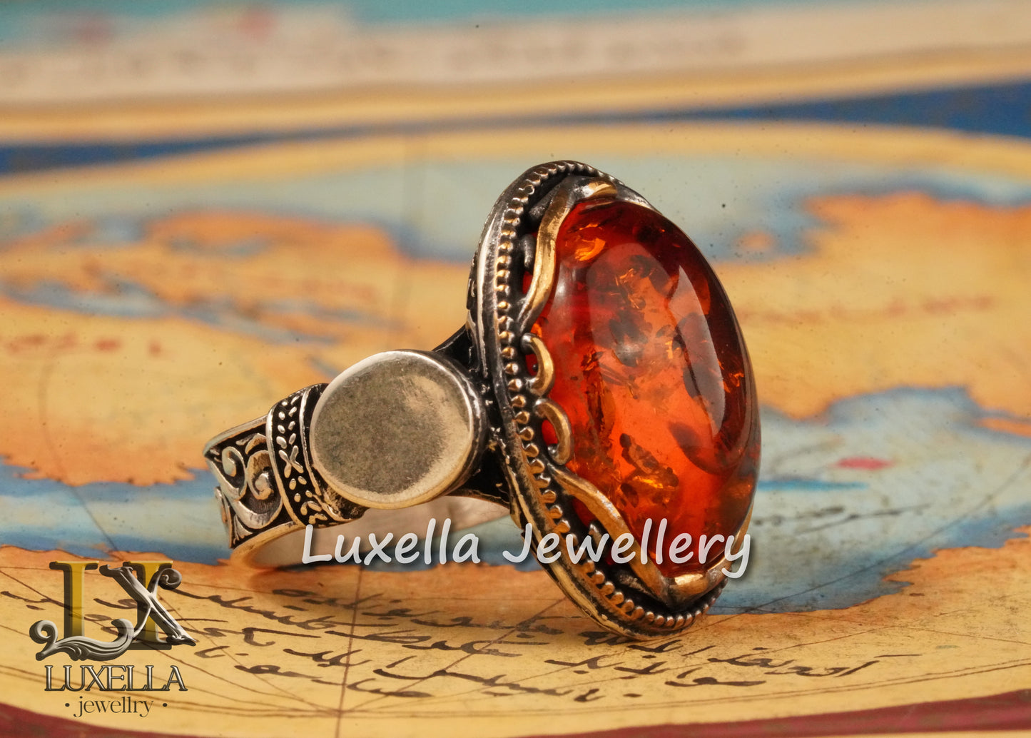 Sterling Silver Amber Men's Ring - Timeless Handcrafted Jewelry Ring For Men