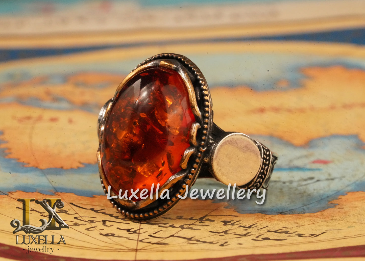 Sterling Silver Amber Men's Ring - Timeless Handcrafted Jewelry Ring For Men