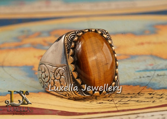 Sterling Silver Tiger's Eye Men's Ring - Handcrafted Unique Silver Ring for Men