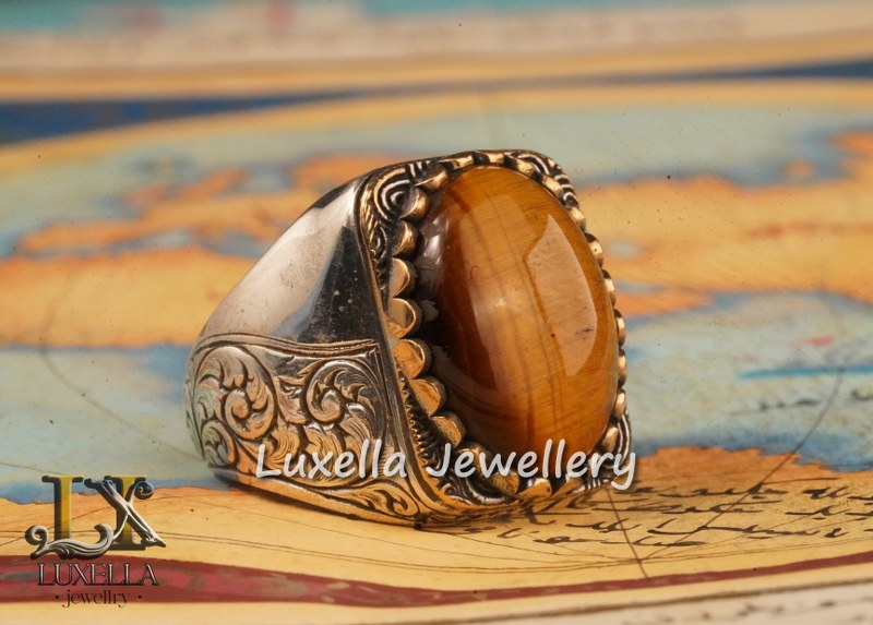 Sterling Silver Tiger's Eye Men's Ring - Handcrafted Unique Silver Ring for Men