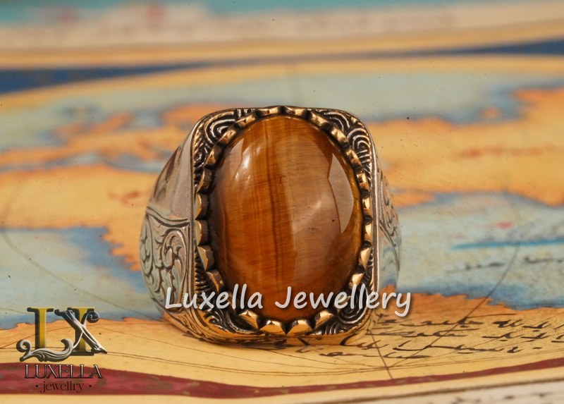 Sterling Silver Tiger's Eye Men's Ring - Handcrafted Unique Silver Ring for Men