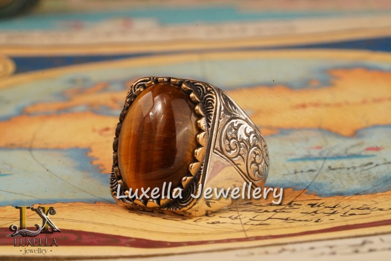 Sterling Silver Tiger's Eye Men's Ring - Handcrafted Unique Silver Ring for Men