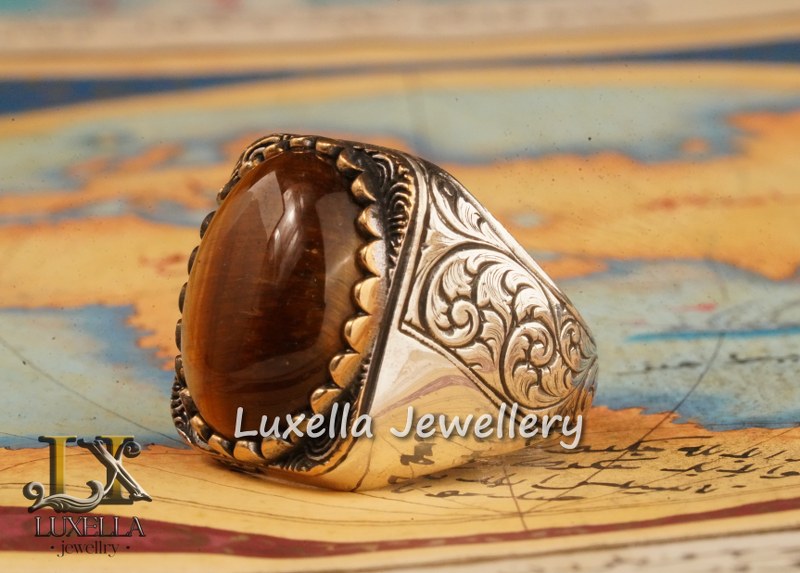 Sterling Silver Tiger's Eye Men's Ring - Handcrafted Unique Silver Ring for Men