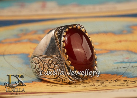 Sterling Silver Agate Men's Ring - Unique Handcrafted Jewelry Statement Ring For Men