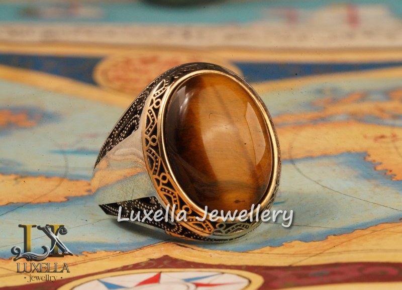 Sterling Silver Tiger's Eye Men's Ring - Handcrafted Unique Silver Ring for Men