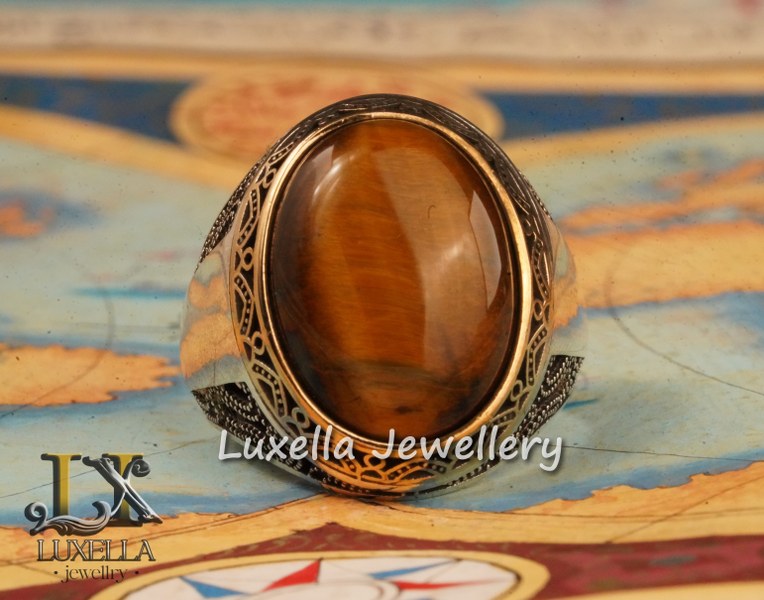 Sterling Silver Tiger's Eye Men's Ring - Handcrafted Unique Silver Ring for Men