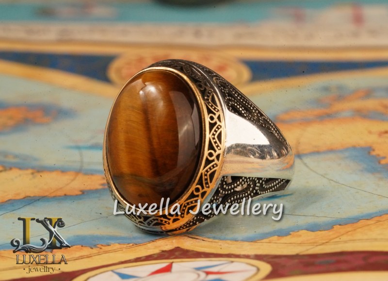 Sterling Silver Tiger's Eye Men's Ring - Handcrafted Unique Silver Ring for Men