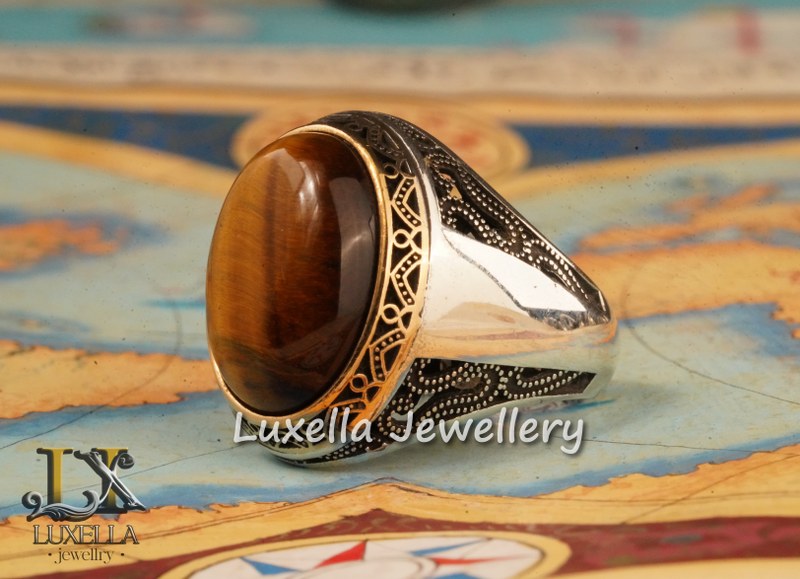 Sterling Silver Tiger's Eye Men's Ring - Handcrafted Unique Silver Ring for Men