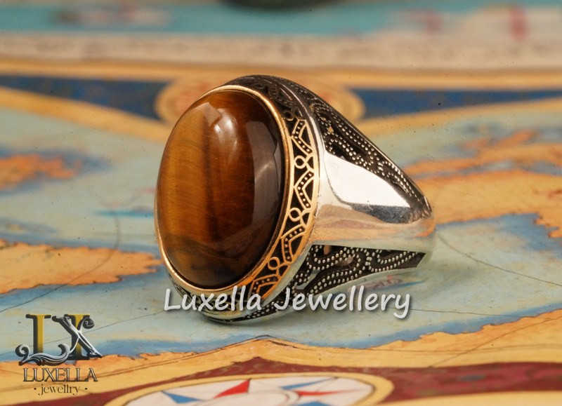 Sterling Silver Tiger's Eye Men's Ring - Handcrafted Unique Silver Ring for Men