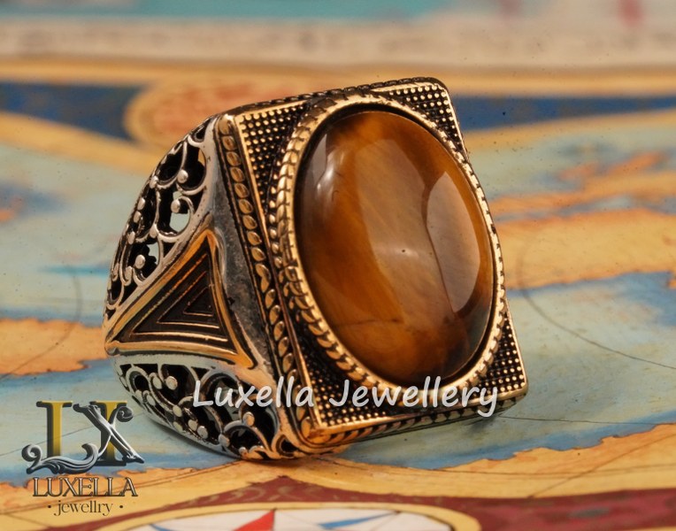 Sterling Silver Tiger's Eye Men's Ring - Handcrafted Unique Silver Ring for Men