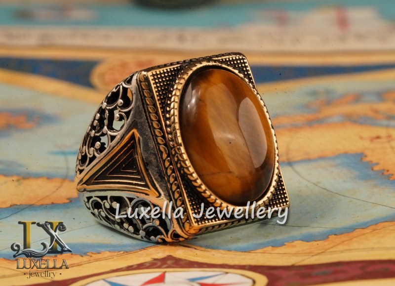 Sterling Silver Tiger's Eye Men's Ring - Handcrafted Unique Silver Ring for Men