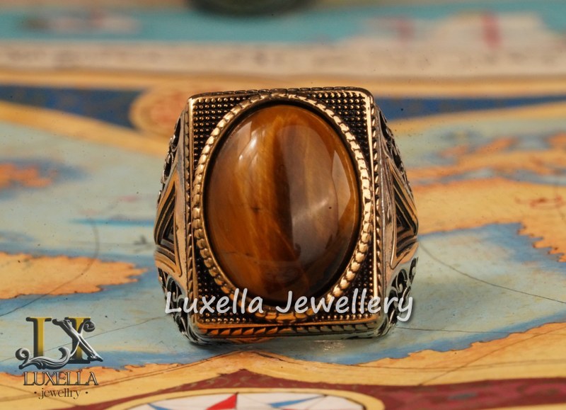 Sterling Silver Tiger's Eye Men's Ring - Handcrafted Unique Silver Ring for Men