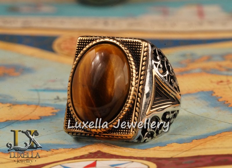 Sterling Silver Tiger's Eye Men's Ring - Handcrafted Unique Silver Ring for Men