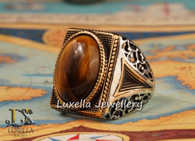 Sterling Silver Tiger's Eye Men's Ring - Handcrafted Unique Silver Ring for Men