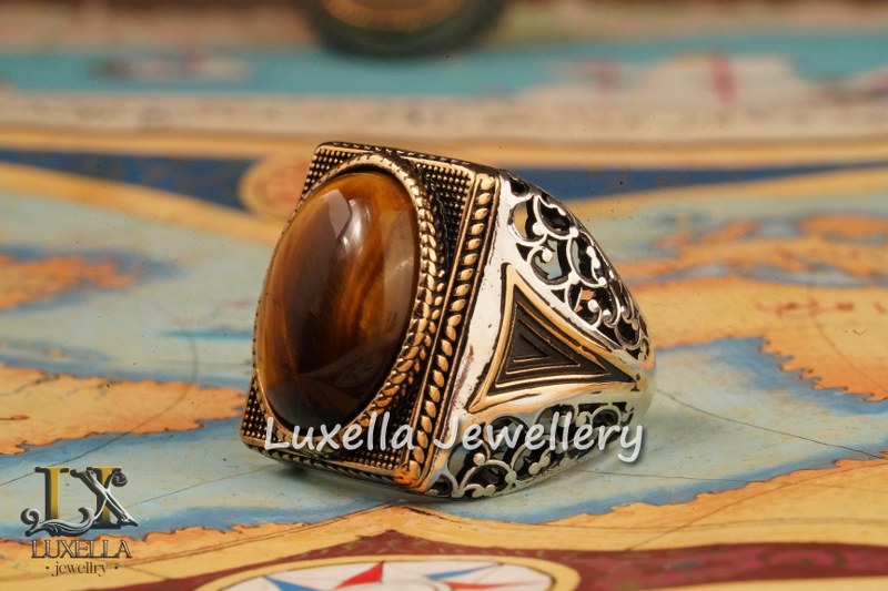 Sterling Silver Tiger's Eye Men's Ring - Handcrafted Unique Silver Ring for Men