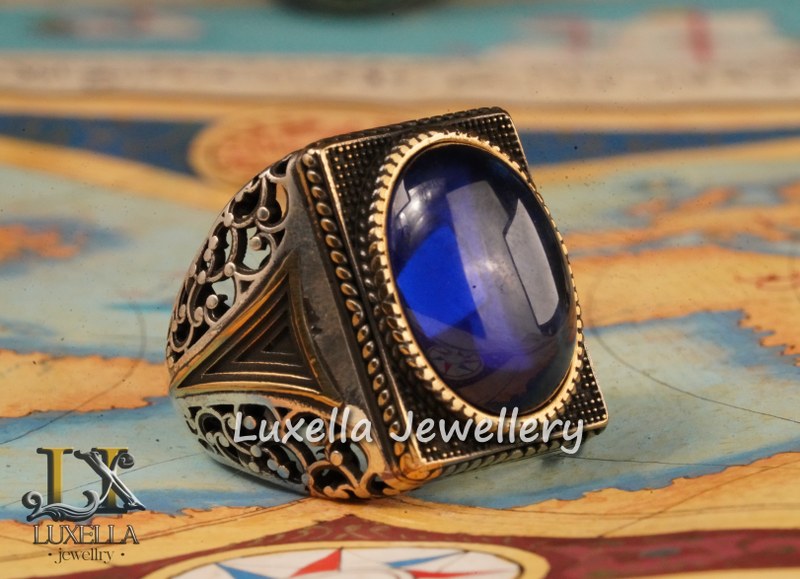 Sterling Silver Sapphire Men's Ring - Handcrafted Ring for Men