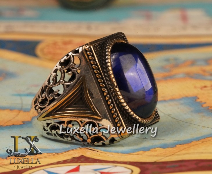 Sterling Silver Sapphire Men's Ring - Handcrafted Ring for Men