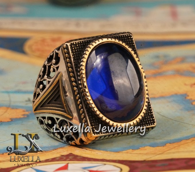 Sterling Silver Sapphire Men's Ring - Handcrafted Ring for Men