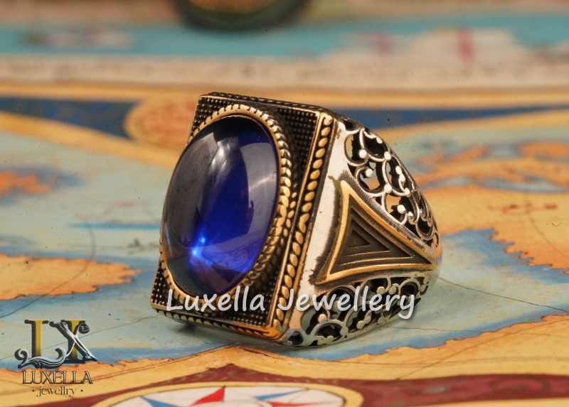 Sterling Silver Sapphire Men's Ring - Handcrafted Ring for Men