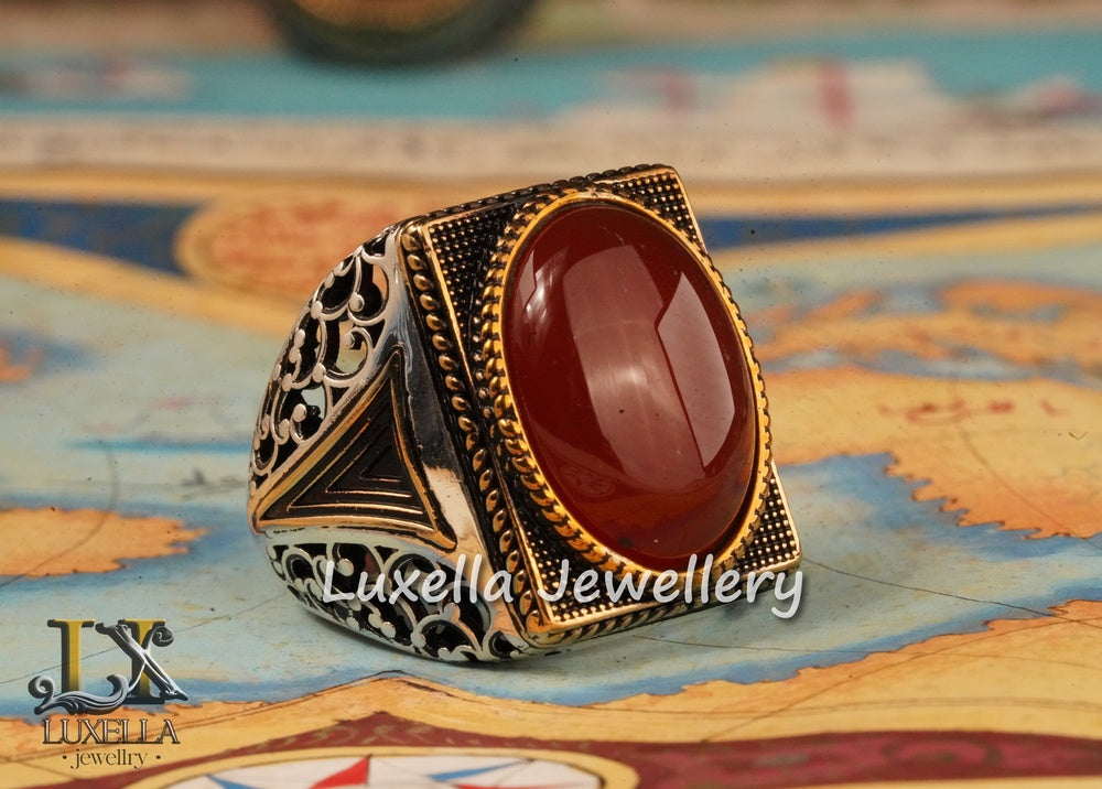 Sterling Silver Agate Men's Ring - Unique Handcrafted Statement Ring for Men