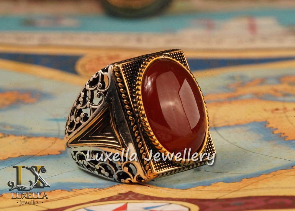 Sterling Silver Agate Men's Ring - Unique Handcrafted Statement Ring for Men