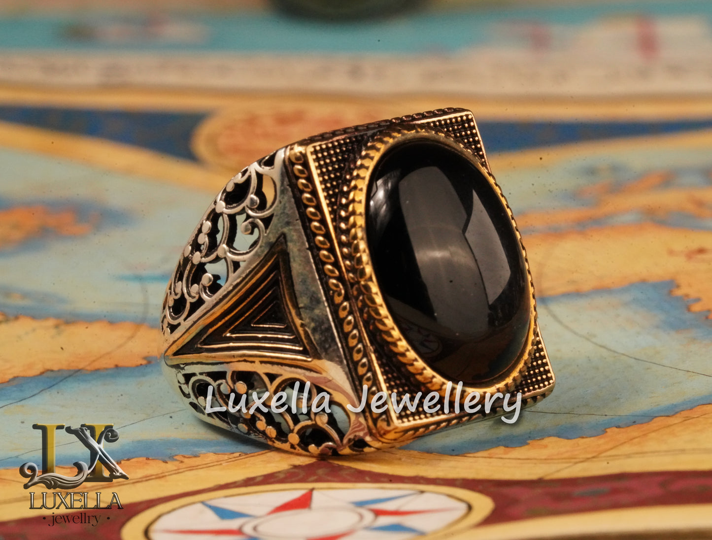 Sterling Silver 925 Onyx Men's Ring -Unique Handmade Men's Ring - Men's Onyx Ring