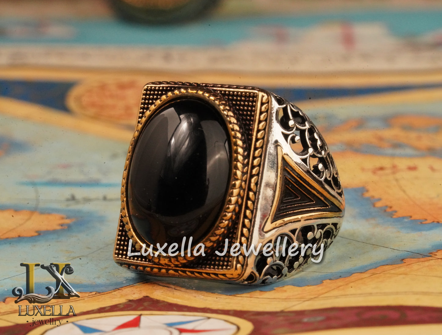 Sterling Silver 925 Onyx Men's Ring -Unique Handmade Men's Ring - Men's Onyx Ring