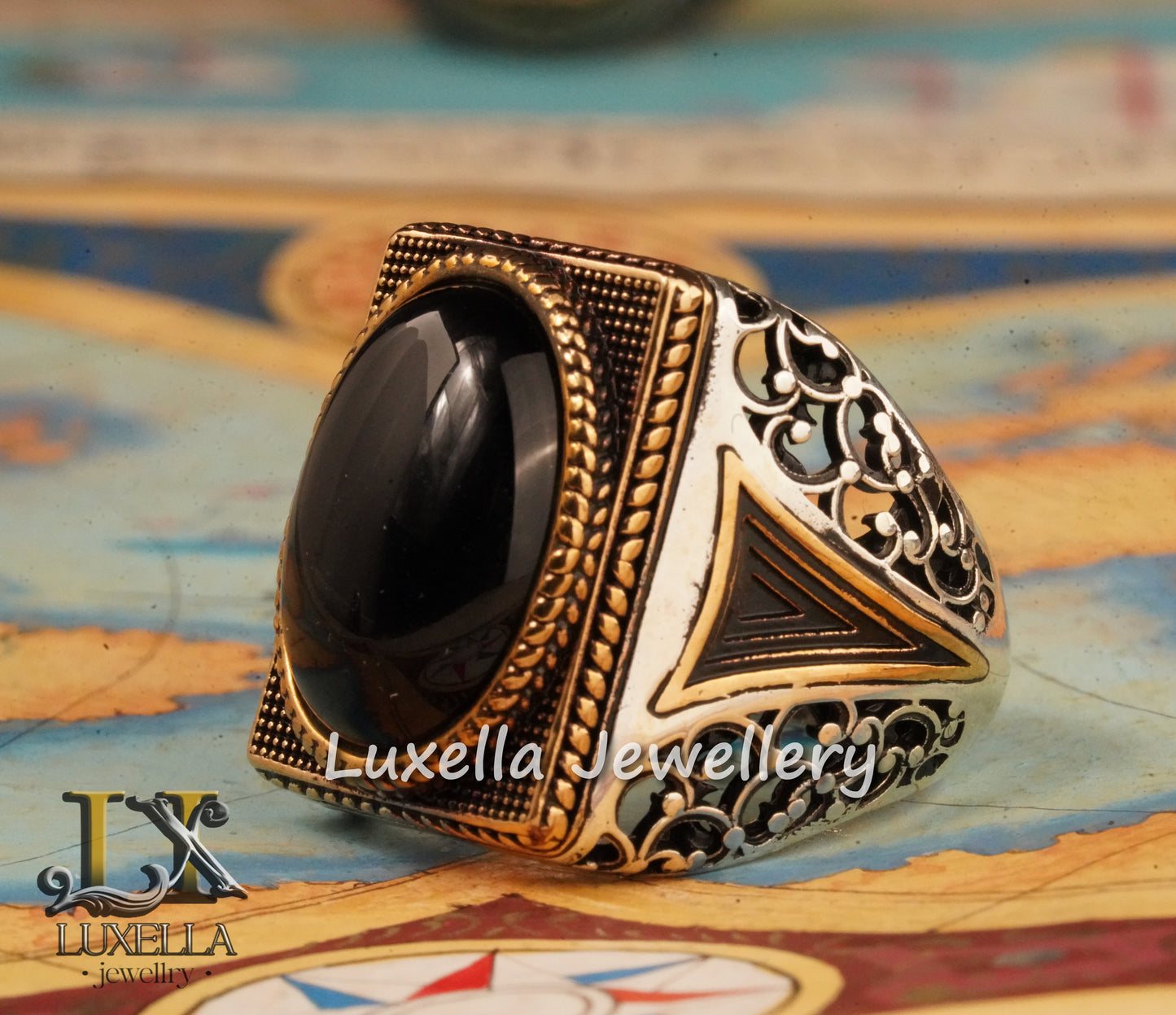 Sterling Silver 925 Onyx Men's Ring -Unique Handmade Men's Ring - Men's Onyx Ring