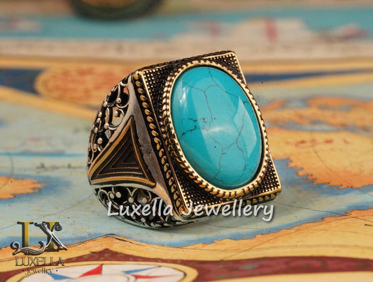 Sterling Silver Turquoise Men's Ring - Handcrafted Statement Jewelry for Men