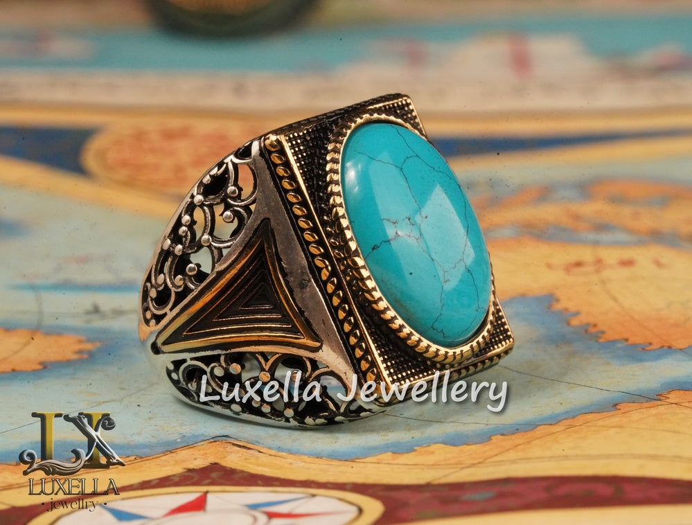 Sterling Silver Turquoise Men's Ring - Handcrafted Statement Jewelry for Men