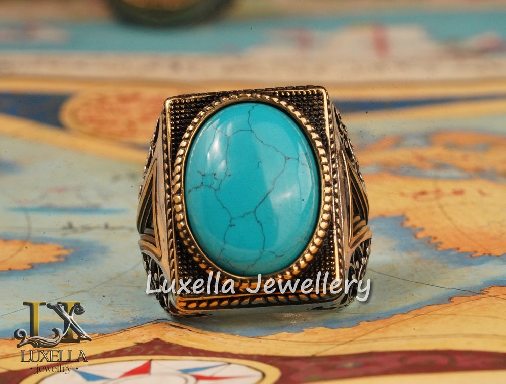 Sterling Silver Turquoise Men's Ring - Handcrafted Statement Jewelry for Men