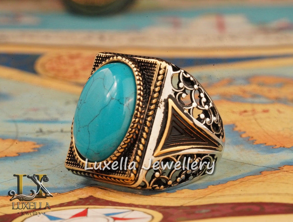 Sterling Silver Turquoise Men's Ring - Handcrafted Statement Jewelry for Men