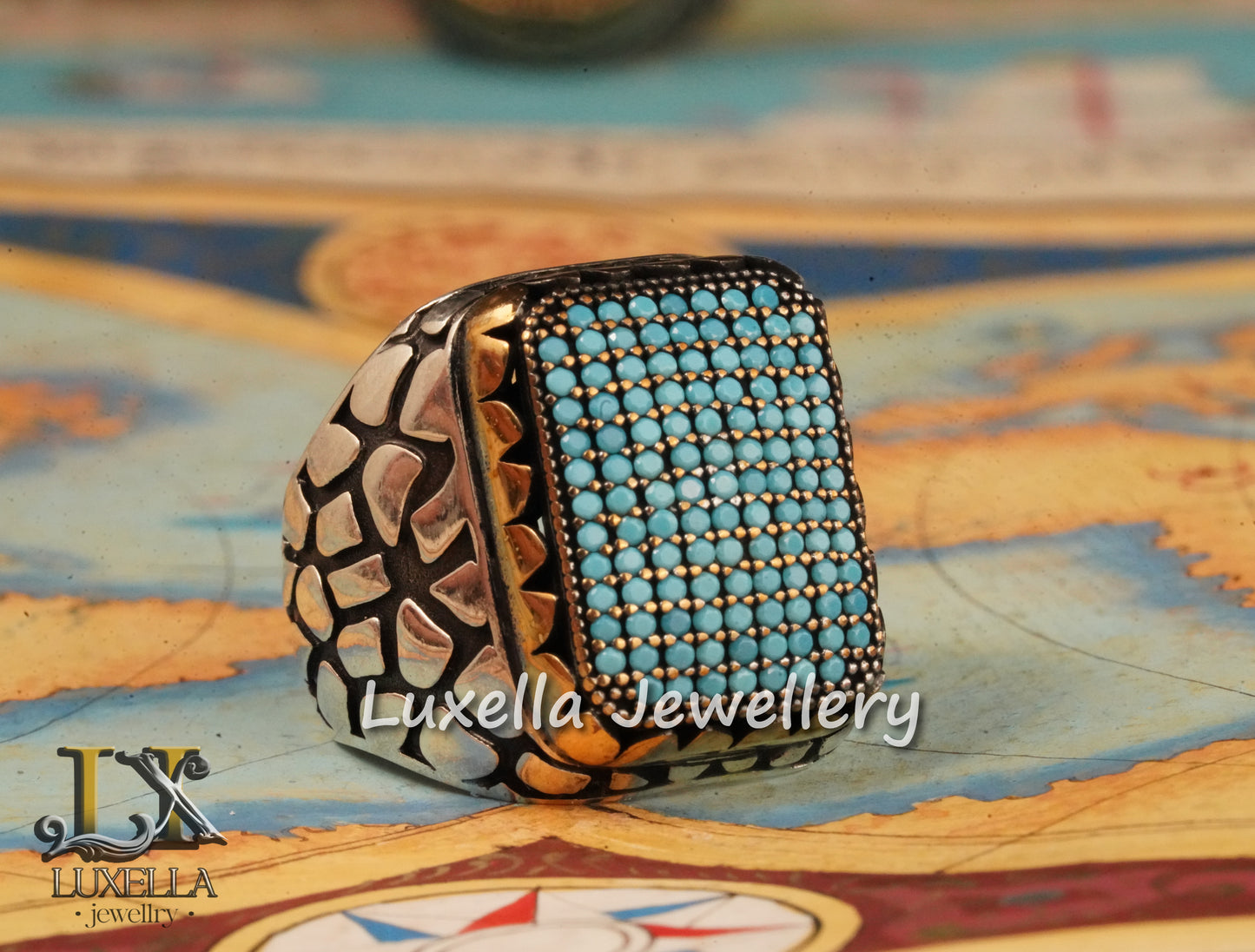 Sterling Silver Turquoise Men's Ring - Handcrafted Statement Jewelry for Men