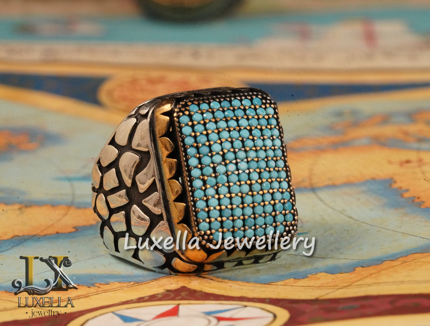 Sterling Silver Turquoise Men's Ring - Handcrafted Statement Jewelry for Men