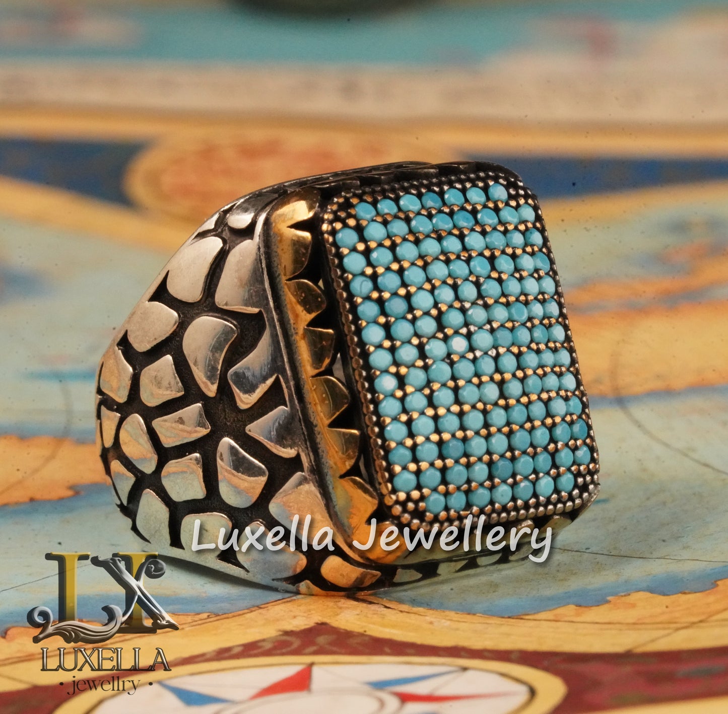 Sterling Silver Turquoise Men's Ring - Handcrafted Statement Jewelry for Men