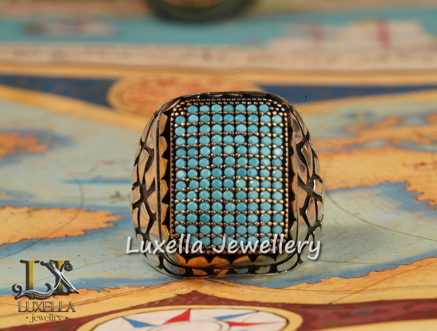 Sterling Silver Turquoise Men's Ring - Handcrafted Statement Jewelry for Men